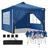 COBIZI Carpa 3x3 Cenador Plegable pergola Plegable Impermeables Carpas de Jardin, para Exteriores, de Alto Rendimiento, con 4 Paredes Laterales, 4 Sacos de Arena, Azul