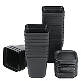KINGLAKE 24 macetas de plástico Negro de 7 x 8 cm, Maceta pequeña con paletas para Plantas suculentas pequeñas en macetas