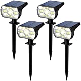Luces Solares Led Exterior Jardin, 56Led Focos Led Exterior Solares con Sensor de Luz, Impermeable IP67 Solar lampara Luces Led Solares para Exteriores Caminos Patio y Camping 4 Piezas (blanco frío）