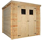 TIMBELA Casa de Almacenamiento jardín 204x204x200 cm/3.53 m2 - Caseta para Exterior jardín - Cobertizo de Madera pequeño - Techo, Ventanas M309