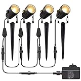 Aogled Luces LED Para jardín 3W COB IP65 Para Exteriores Lámpara de Paisaje Impermeable 12V bajo Voltaje Blanco Cálido 3000K Iluminación Decorativa Para Sendero de Jardín (Paquete de 4)