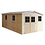 TIMBELA Cobertizo de Madera para jardín - 324x516cm/15m2 Cobertizo de Madera Natural - Taller de Jardín - Bicicleta, Almacenamiento de Herramientas M337