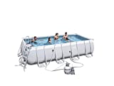 Bestway Set de Piscina Rectangular de Estructura de Acero, Gris Claro, con Bomba de Filtro y Accesorios