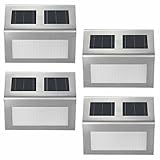 Luz Solar Exterior con 4 Lámparas Led para Jardín. Foco con Placa de Acero Inoxidable. Luces de Decoración Iluminación para Terraza, Escaleras y Puertas