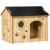 PawHut Caseta de Madera para Perros PequeГ±os Casa para Mascotas Interior con Puerta Delantera de Forma de Sol CorazГіn Pata 69x50x58,5 cm Roble