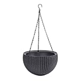 Keter - Maceta colgante de 3 cadenas Hanging Sphere, 8,6 litros, Color grafito,