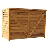 Baúl de Almacenaje de Madera Maciza para Jardín,940x420x670MM Arcón Exterior para Jardín,Terraza o Balcón,Color Madera