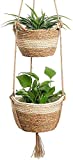 KAHEIGN Colgante Cesta De Macetero De Pastos Marinos, 2 Tamaño Tejido Maceta Cubierta De Macetas Contenedores De Plantas De Canasta De Almacenamiento Para Decoración Del Hogar (Beige)