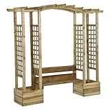 vidaxl Pérgola de Jardín con Banco y Jardineras Asiento Terraza Habitación Balcón Entrada Dormitorio Salón Madera Pino Impregnada Cenador