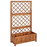Kstyhome Arriate con Enrejado, Jardineras de Madera, Soporte Macetas Ventana, Jardineras Grandes, Jardinera Balcon, Jardinera con Celosia, Madera Maciza de Acacia 85x38x150 cm