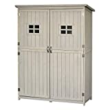 Outsunny Cobertizo de Madera Caseta Exterior Armario Herramientas de Jardinería Doble Puertas Techo Impermeable Compartimientos de Diferentes Tamaños 127.5x50x164cm Madera Maciza