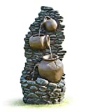 SEINHIJO Fuente de Jardín con Iluminación LED 3 Pots Rocky Decoración Fuente para Patio Exterior 33x32x81cm,Cable de 5m