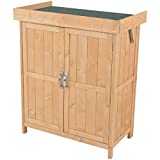 Outsunny Armario de Jardín de Madera 74x43x88 cm Cobertizo Exterior para Almacenamiento de Herramientas Leñas con 2 Puertas y Techo Asfáltico Abatible Natural