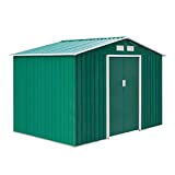 Outsunny Cobertizo de Jardín Exterior 4,83 m² 277x195x192 cm Caseta de Jardín Metálica para Almacenamiento de Herramientas con Base Incluida y 4 Ventanas Verde Oscuro