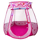 Becontrip Tienda CampaÃ±a Infantil, Tipi Infantil Plegable Rosa para NiÃ±as con DiseÃ±o de Castillo Princesas y Sistema Pop-up,Casitas Infantiles Tela con Luces Led para Regalo de NiÃ±as y NiÃ±os,125x85cm