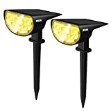 JESLED Luces Solares Led Exterior Jardin, 2000mAH Focos Led Exterior Solares, 2 en 1 Luz Solar Exterior, Impermeable IP67 Foco Solar Exterior para Jardín, Patio, Césped - Blanco Cálido(2 Piezas)