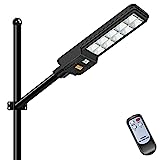 LEDMO 500W Farolas Solares Exterior con Panel Solar, Farola Solar Exterior de 6500K con Sensor de Movimiento Crepuscular y de Radar,660 LEDs, Control Remoto,Farola Exterior Solar Impermeable IP65