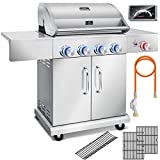 KESSER® Barbacoa de Gas Master BBQ con Infrarrojos a 800 °C y termómetro para Barbacoa, iluminación LED, cerámica 4+1 quemadores de Acero Inoxidable, Barbacoa de Carro XXL, Plata