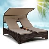 blumfeldt Tumbonas Jardin Exterior, Tumbona Doble de RatГЎn para JardГn con Techo Solar Impermeable, Cama Exterior Jardin, Tumbonas Piscina 2 Plazas, SofГЎ RatГЎn Exteriores, Hamacas Respaldo Ajustable