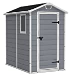 Keter Manor 4X6 S Shed- Caseta de jardín, con suelo, sistema de ventilación, puerta y ventana, resistente al agua, color gris
