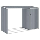 Norheim 2 en 1 Casetilla para Leña Metal, Leñero Exterior, Soporte Almacenaje Terraza Patio, Cobertizo Caseta Jardín de Leña Acero Galvanizado Gris 245x98x159 cm