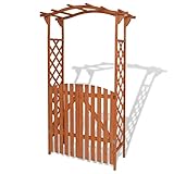 vidaXL Arco de Rosas Enrejado con Puerta Madera Maciza MarrГіn Arco de JardГ­n