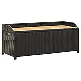 Kstyhome Banco de Almacenamiento de jardín, Baul Almacenaje Exterior, Arcon Jardin Exterior, Banco Jardin Exterior, Armario Exterior, Mueble Exterior Almacenaje, ratán sintético Negro 120 cm