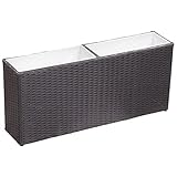 Kstyhome Arriate con 2 macetas, Macetero, JardinerasTiestos Exterior, Maceta Rectangular, Tiestos para Plantas, Jardineras Exterior Balcon, ratán sintético Negro 90x20x40 cm