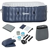 Outsunny SPA Hinchable Cuadrado para 4-6 Personas 930L Jacuzzi Hinchable 180x180x68 cm con 108 Chorros de Masaje Calefacción Control Remoto Filtro Cubierta y Alfombra para Exteriores Azul