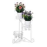 Relaxdays Soporte para macetas, Tres estantes, Plegable, Vintage, Interior y exterior, Metal, 40 cm, Blanco