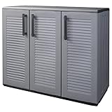 Festnight Armario Bajo Armario de Almacenaj Armario de Exterior e Interior Gris Claro Beige con 1 Balda Ajustables Armario 3 Puertas 102x37x84 cm