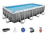 Bestway Piscina Power Steel Frame Rectangular 549 x 274 x 122 cm, Efecto ratán