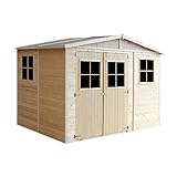 TIMBELA Cobertizo de Madera para jardín - A226x324x216cm/6m2 Cobertizo de Madera Natural - Taller de Jardín - Bicicleta, Almacenamiento de Herramientas M334