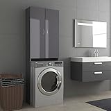 Gecheer Armario de Lavadora Armario Alto Almacenamiento Lavandería Columna Auxiliar Mueble Lavadora Secadora con 2 Puertas y 3 Compartimentos Gris Brillante 64x25,5x190 cm
