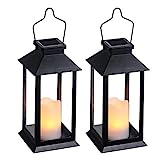 Farol Solar Exterior Jardin,LED Lámpara Solar Jardín 2 pcs con Vela Efecto de decoracion jardin para colgar, mesas, terraza o piso[Clase de eficiencia energética A+]