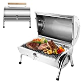 SunJas Barbacoas Portátiles 2 en 1 Barbacoa de Carbón de Acero Inoxidable con Parrillas y Manija para 4-6 Personas para Jardín, Picnic, Camping(41,5*24,5*36 CM)