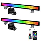 CREATESTAR Foco LED RGB Exterior 48W, 2 Piezas Luz LED RGB de Pared, Barras de Luz RGB con Temporizador y Memoria, Luz de Fiesta de 16 Millones de Colores para Bar,Jardín, Interior, Fiesta