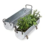 Relaxdays Jardineras Exterior Vintage, Set de 2 Unidades, Hierro, Plateado, 53 y 61 cm de Largo