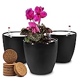 ZENAKIO Macetas con Sistema Autorriego (3 Macetas) I Negro I Maceta Autorriego 18CM Ronda I Interiores y Exterior