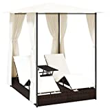 vidaXL Tumbona de 2 Plazas con Cortinas Cama Mueble de Jardín Hamaca Doble con Dosel de Piscina Patio Terraza de Poli Ratán Sintético Marrón