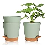 T4u 16,5cm Macetas Plástico,Maceteros Decorativos Interior con Agujeros de Drenaje,Riego Automático Macetas para Plantas Flores,Decoración del Hogar Balcón Jardín,Juego de 3,Verde
