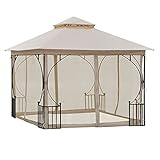 Outsunny Cenador de Jardín 3x3 m con 4 Cortinas Laterales de Cremallera y Doble Techo con 8 Orificios de Drenaje Estilo Moderno para Patio Aire Libre Beige