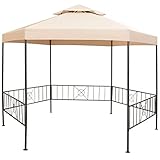 vidaXL Pérgola de Jardín Hexagonal Tela y Acero Beige 323x265 cm Cenador Patio