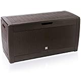 CASARIA Baúl de Almacenaje Marrón 119x48x60cm 310L Arcón Exterior Cojines 4 Ruedas Asas Caja de Jardín