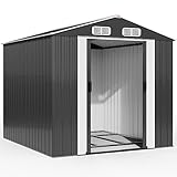 Deuba Cobertizo de Metal 14,7m³ Caseta de Jardín Metálica Antracita 312x257x177,5cm Puerta corredera