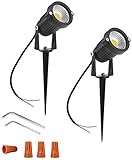 Paquete de 2,Youngine Luces LED para Césped de 12 V 5W COB Impermeables para exteriores árboles focos jardÃn patio sendero iluminación de jardÃn con soporte para picos, No Para 220V(Blanco cálido)