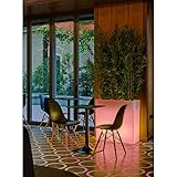 Moovere Macetero Rectangular Hight con luz 80cm Altura, Iluminado Blanco TraslÃºcido, Cable o bateria Recargable, Exterior/Interior, Design, para Plantas y Flores, 80x32x80 cm (Carga Solar+Bateria)â¦