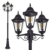 Hongkong Lámpara para exteriores de estilo antiguo/retro/vintage, de aluminio fundido negro, ventanas de cristal transparente, 3 brazos, altura regulable, para jardines y senderos, casquillo E27 para un máx. de 60 W, IP44