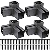 Antsky Soporte de esquina de ángulo recto de 3 vías de acero inoxidable con tornillos para vigas de madera de 4 x 4 pulgadas (real: 3.5 x 3.5 pulgadas), kit de pérgola/cenador (4 unidades)