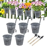 GIOVARA Maceta de Metal Colgante, 5 Maceta Colgante de Metal Vintage, Maceta Colgante de Hierro con Gancho, Cubo de Plantas Flores Retro para Barandilla Valla Balcón, Interior Exterior Decoración